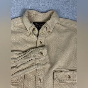 VTG Y2K Abercrombie Fitch Shirt Mens Small Tan‎ Button Up Thick Texture Grunge